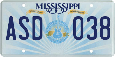 MS license plate ASD038