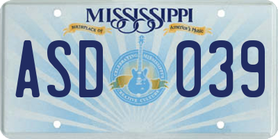 MS license plate ASD039