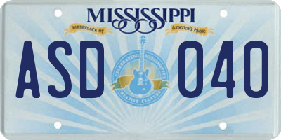 MS license plate ASD040