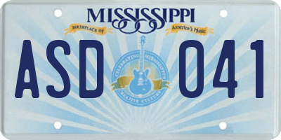 MS license plate ASD041