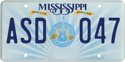 MS license plate ASD047