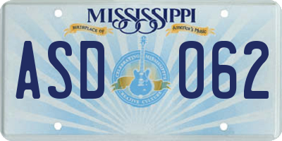 MS license plate ASD062