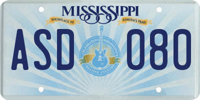 MS license plate ASD080