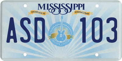 MS license plate ASD103