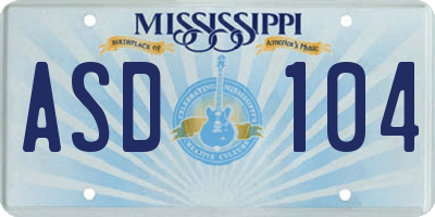 MS license plate ASD104