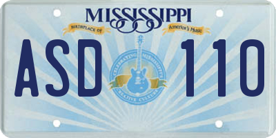 MS license plate ASD110