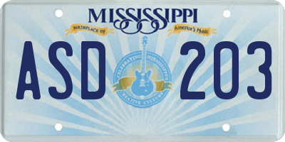 MS license plate ASD203