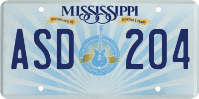 MS license plate ASD204