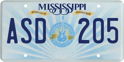 MS license plate ASD205