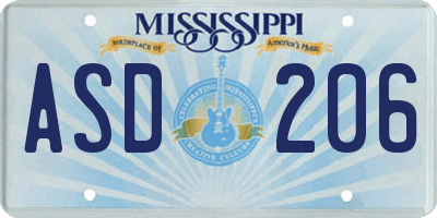 MS license plate ASD206