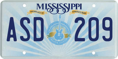 MS license plate ASD209