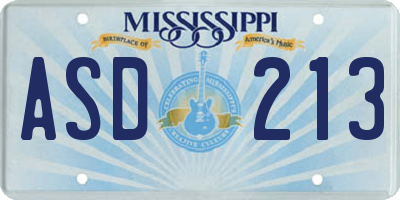 MS license plate ASD213