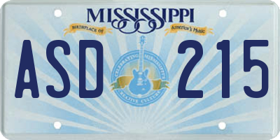 MS license plate ASD215