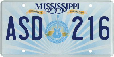 MS license plate ASD216