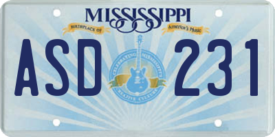 MS license plate ASD231