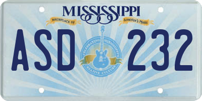 MS license plate ASD232