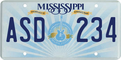 MS license plate ASD234