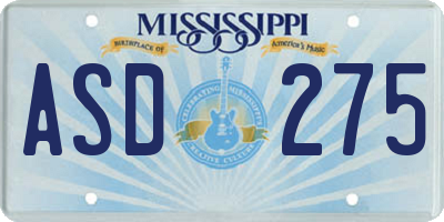 MS license plate ASD275