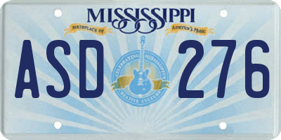 MS license plate ASD276