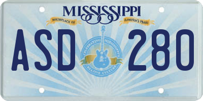 MS license plate ASD280