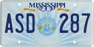 MS license plate ASD287