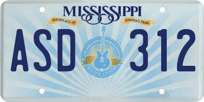 MS license plate ASD312