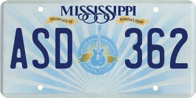 MS license plate ASD362