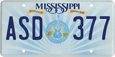 MS license plate ASD377