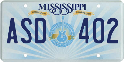 MS license plate ASD402
