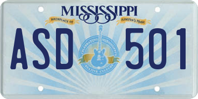 MS license plate ASD501