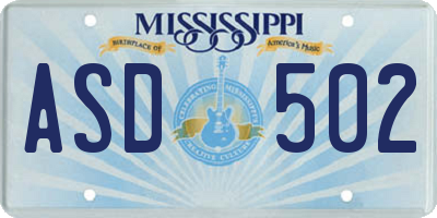MS license plate ASD502