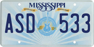 MS license plate ASD533