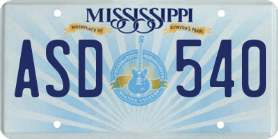 MS license plate ASD540