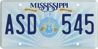 MS license plate ASD545