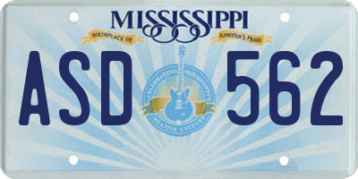 MS license plate ASD562