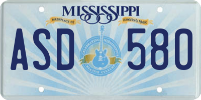 MS license plate ASD580