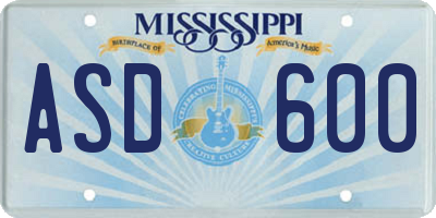 MS license plate ASD600