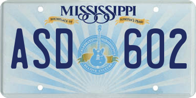 MS license plate ASD602