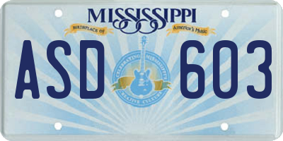 MS license plate ASD603