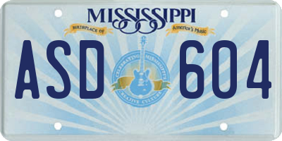 MS license plate ASD604