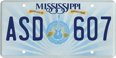 MS license plate ASD607