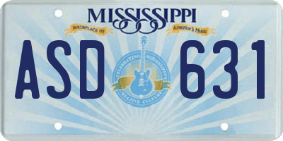 MS license plate ASD631