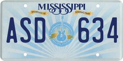 MS license plate ASD634