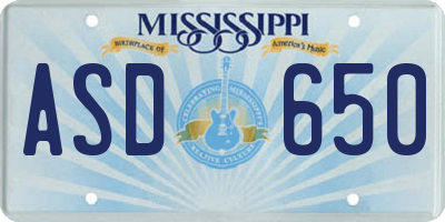 MS license plate ASD650