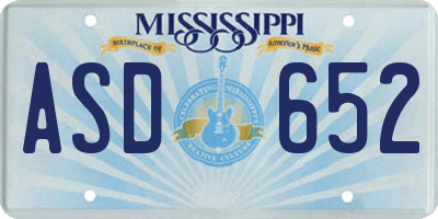 MS license plate ASD652