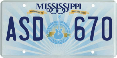 MS license plate ASD670
