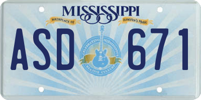 MS license plate ASD671