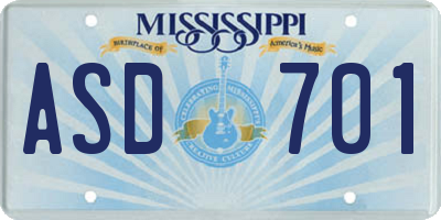 MS license plate ASD701