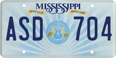 MS license plate ASD704