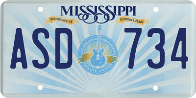 MS license plate ASD734